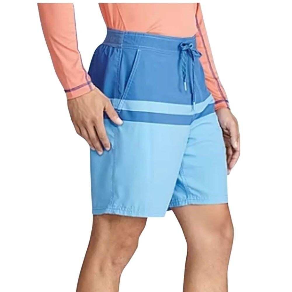IZOD‎ Saltwater Mens Blue Colorblock Swim Trunks UPF-50 Stretch Shorts 3XB New